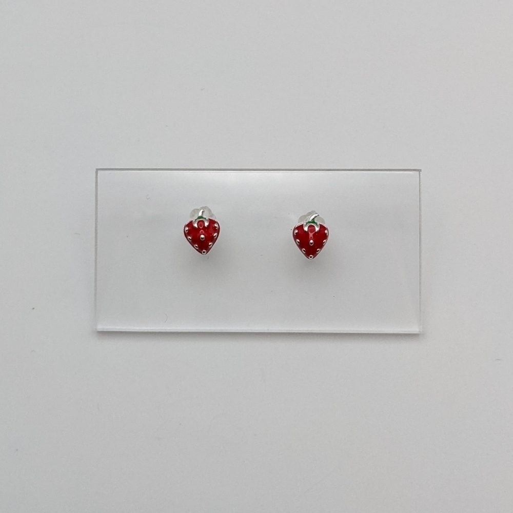Strawberry red sterling silver stud earrings - Picture 3 of 4